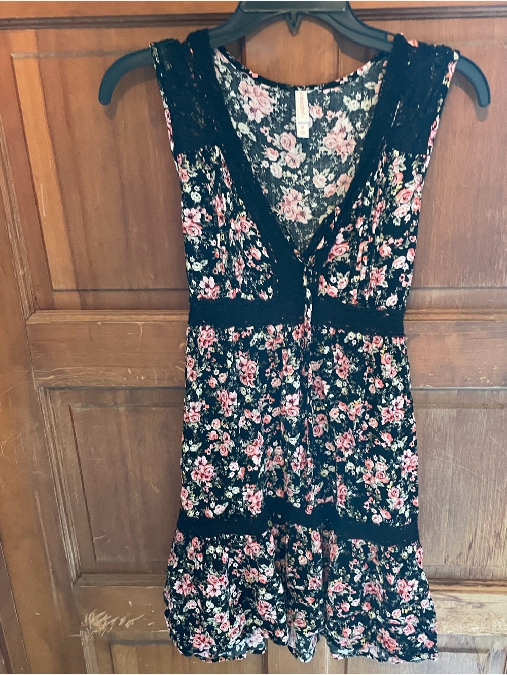 Xhilaration Black Mini Dress with Pink Floral Print